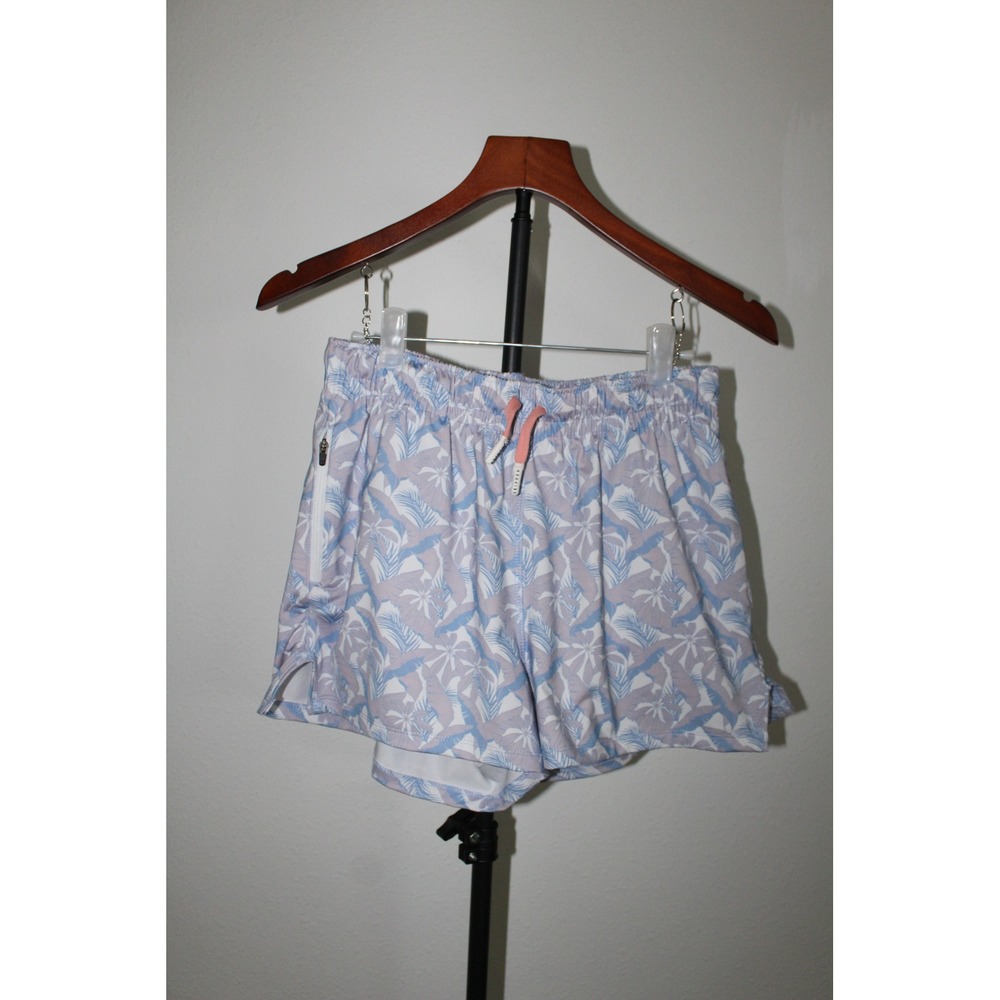 Reel Skipper Womens XS Tropical Palm Print Athletic Shorts Blue Lavender Pocket